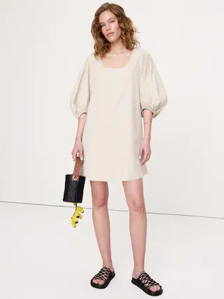 Cotton-Twill Lantern-Sleeve Mini Dress | Banana Republic (US)