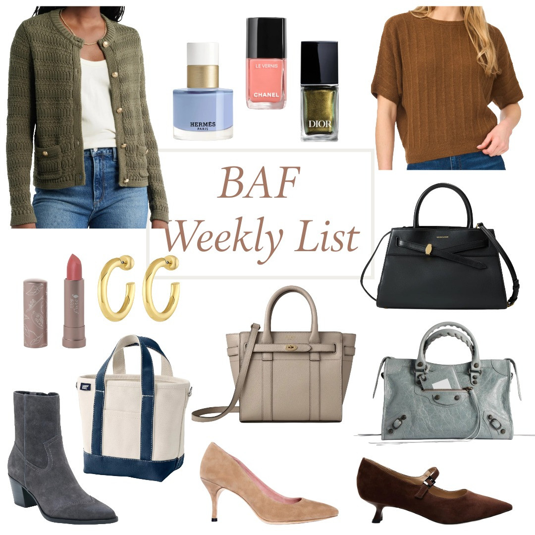 What's trending on the blog this week. Sweaters, fall nail polish, classic handbags, suede shoes and suede boots, and timeless jewelry. Love! 

 #LTKOver40 #LTKBeauty