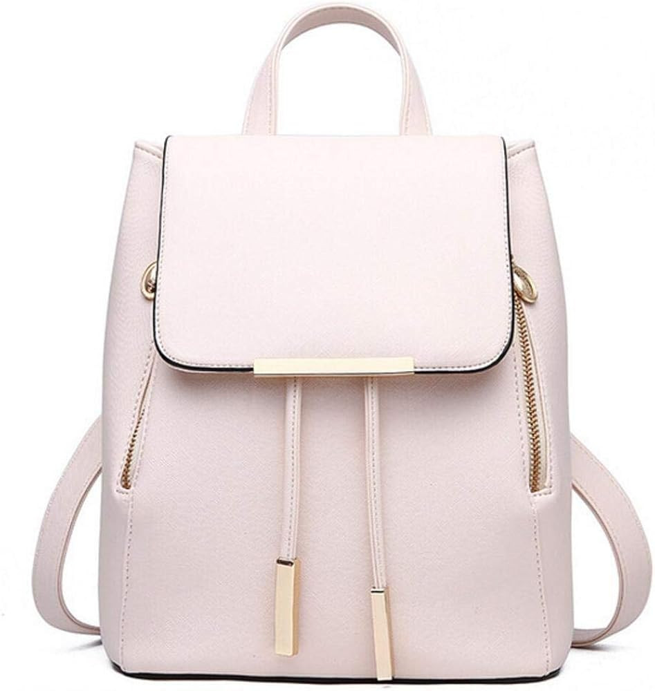 Fashion Shoulder Bag Rucksack PU Leather Women Girls Ladies Backpack Travel bag (Beige) | Amazon (US)