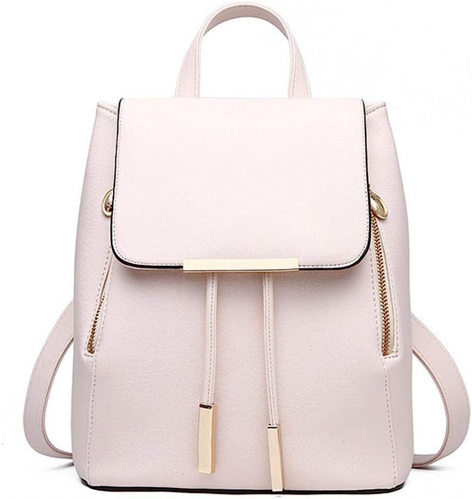 Fashion Shoulder Bag Rucksack PU Leather Women Girls Ladies Backpack Travel bag (Beige) | Amazon (US)