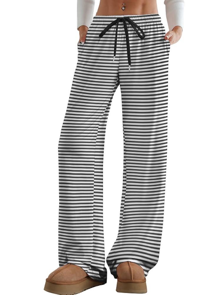Aoulaydo Women's Wide Leg Lounge Pants Low Rise Baggy Pajama Bottoms with Pockets Y2K Pjs Bottoms | Amazon (US)