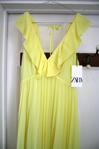 Details about   BNWT Zara Yellow Pleated Maxi/Midi V Plunge Open Back Dress XS/8 Bloggers | eBay UK