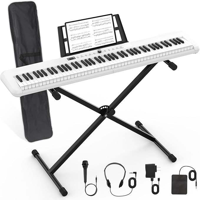 88 Key Digital Piano, Semi Weighted Electronic Keyboard Piano with Music Stand, Power Supply, Sus... | Amazon (US)