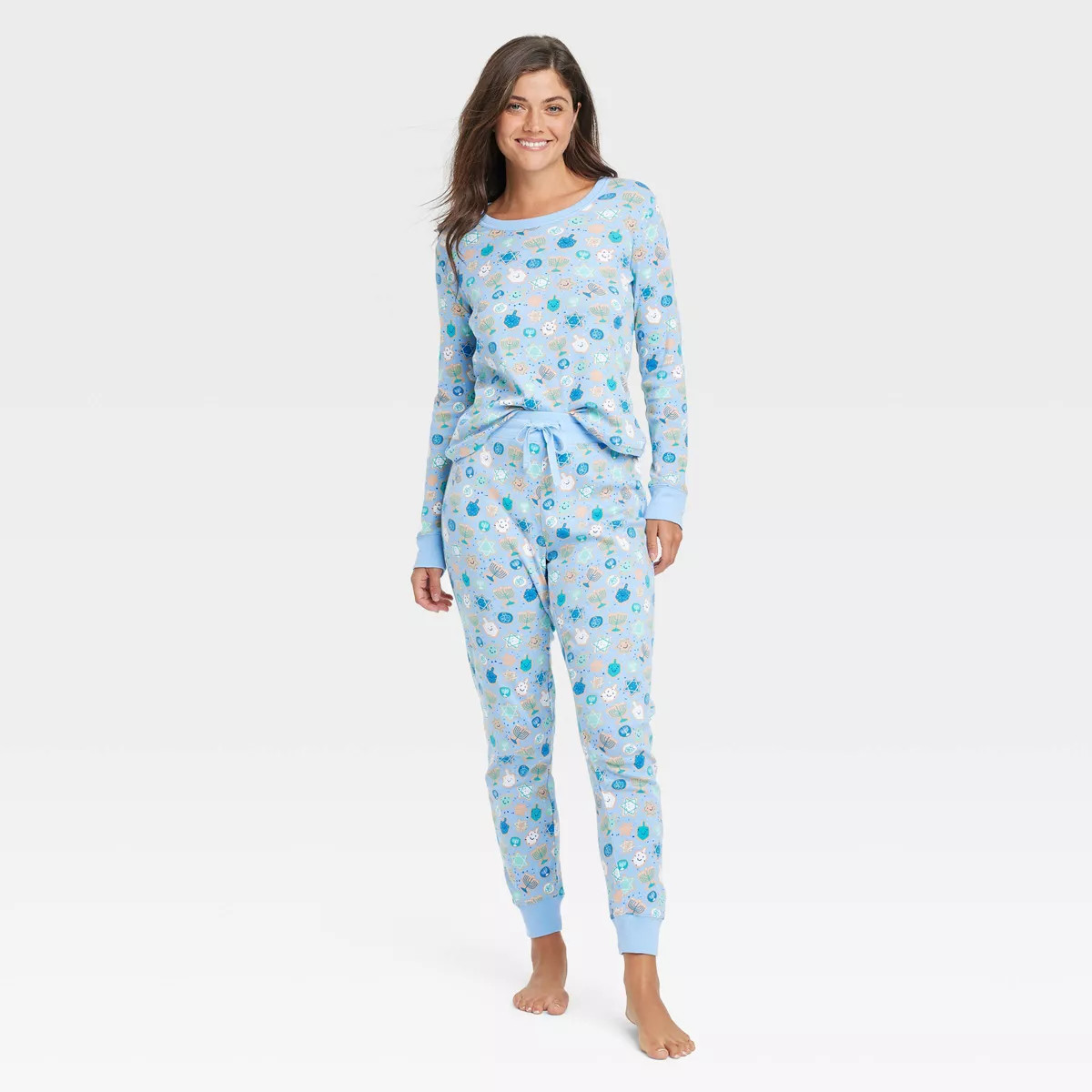 Women's Hanukkah Cotton Ribbed Holiday Matching Family Pajama Set - Blue | Target