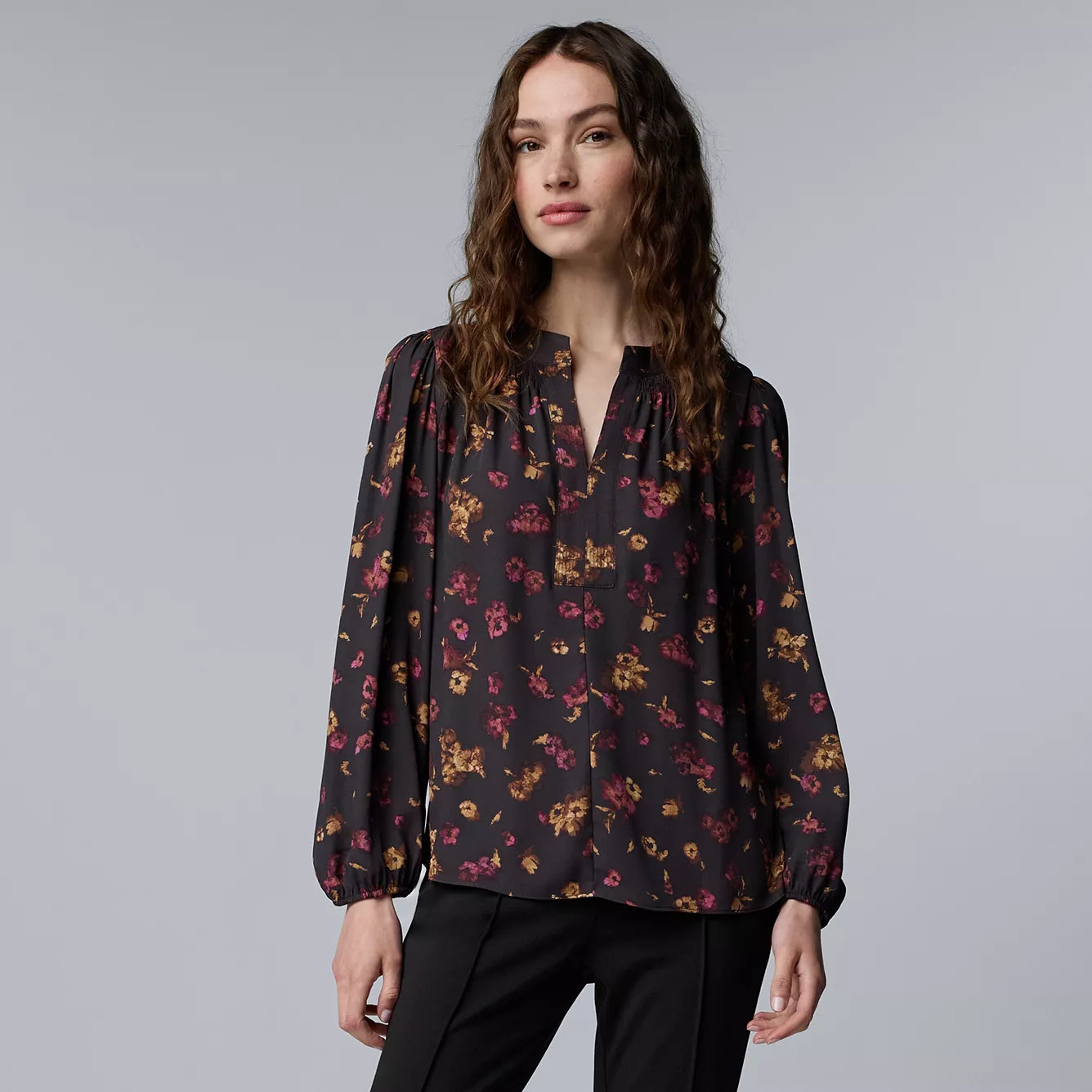Women's Simply Vera Vera Wang Long Sleeve Smocked Neck Blouse | Kohl's
