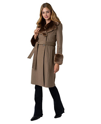 Women's Belted W/Faux Fur Collar & Cuff | Macy's