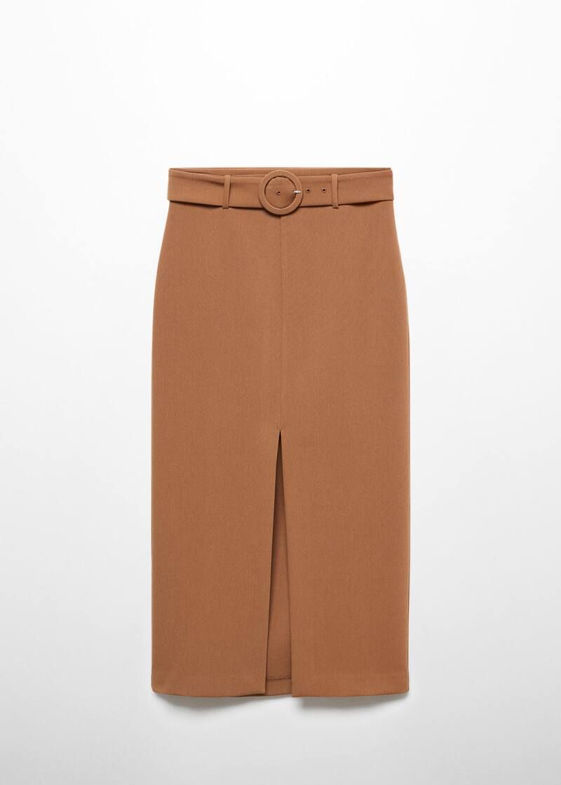 Skirt with slit and belt -  Women | Mango USA | MANGO (US)