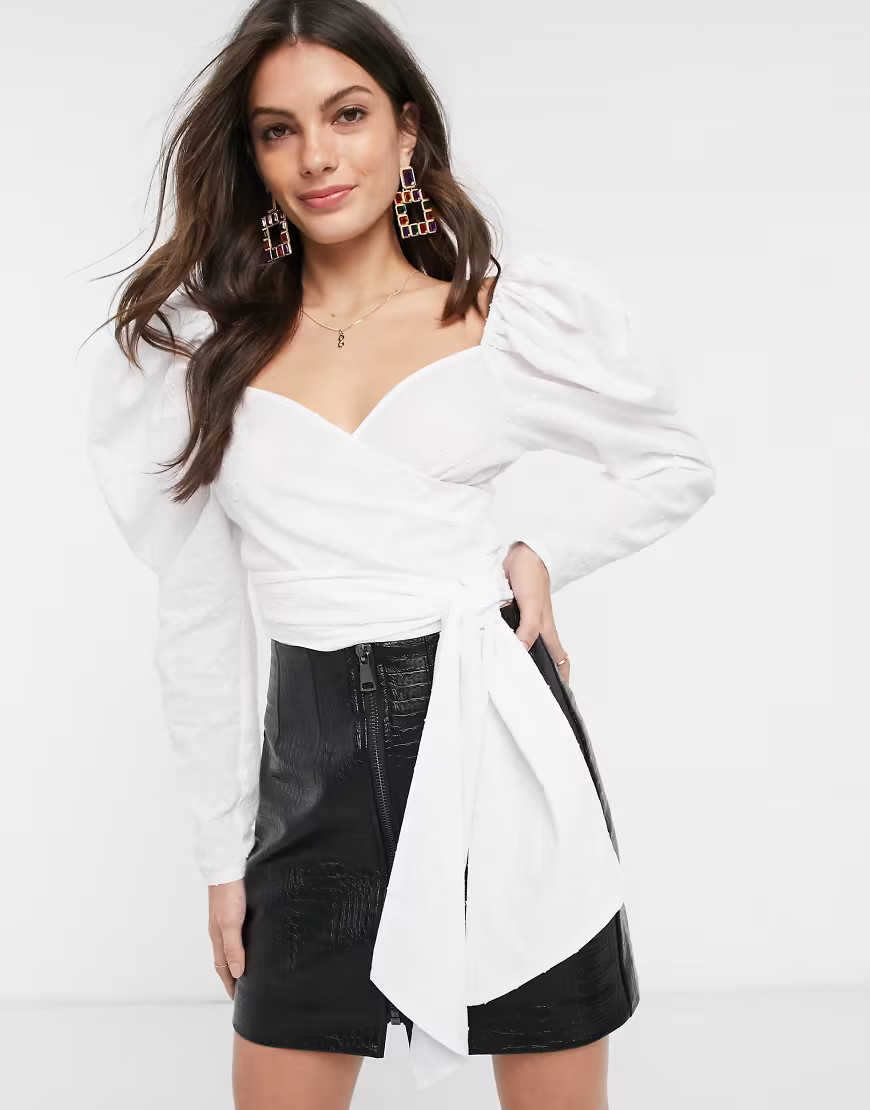 ASOS DESIGN wrap top in cotton dobby-White | ASOS (Global)
