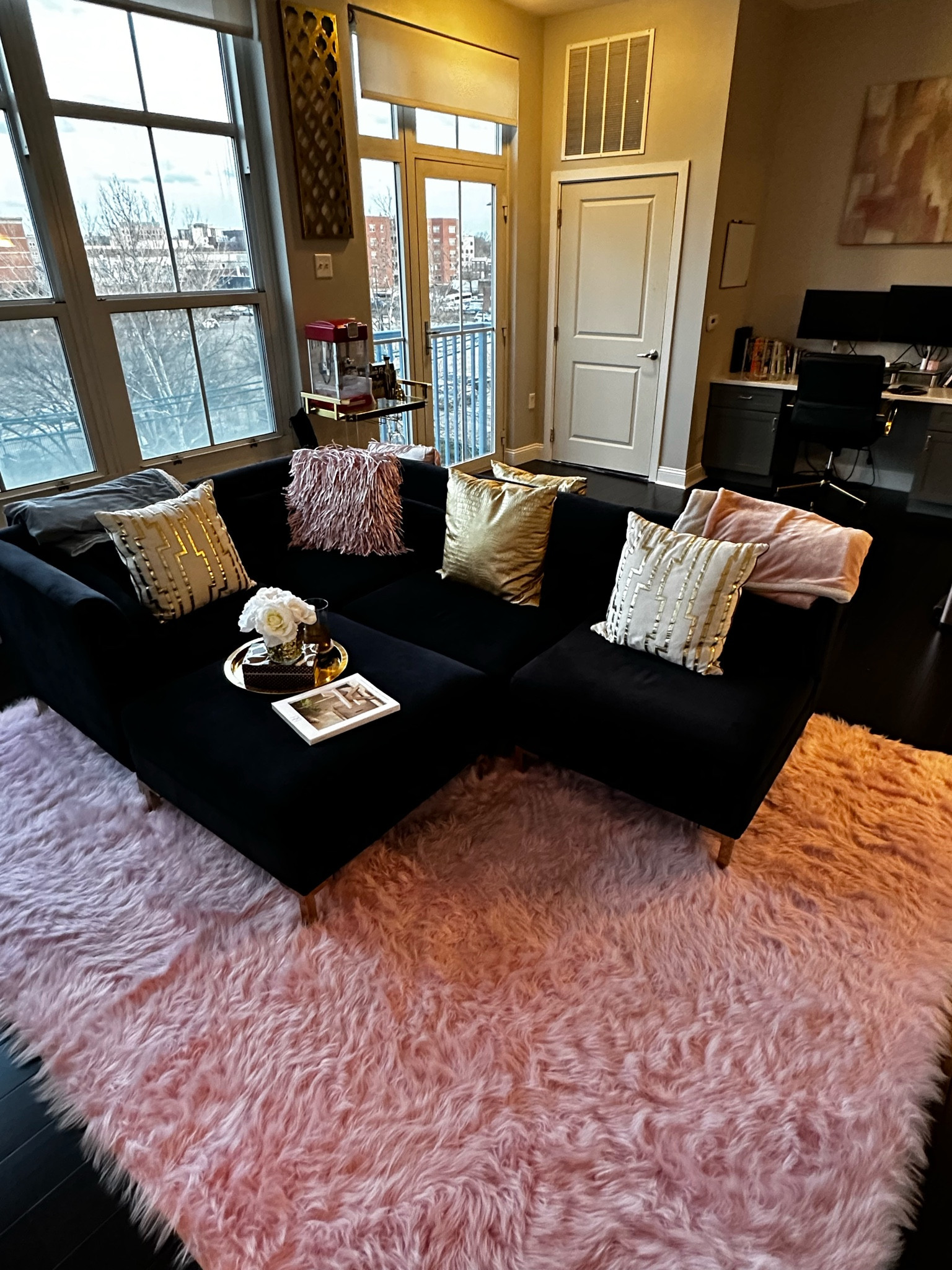 I really enjoyed decorating my living room. It’s not everyday you get to incorporate a faux fur pink rug into the decor! lol 
Pink, Black, & Gold most likely will be my go-to color pallet until I get married. 😆💕

#LTKhome #LTKover40