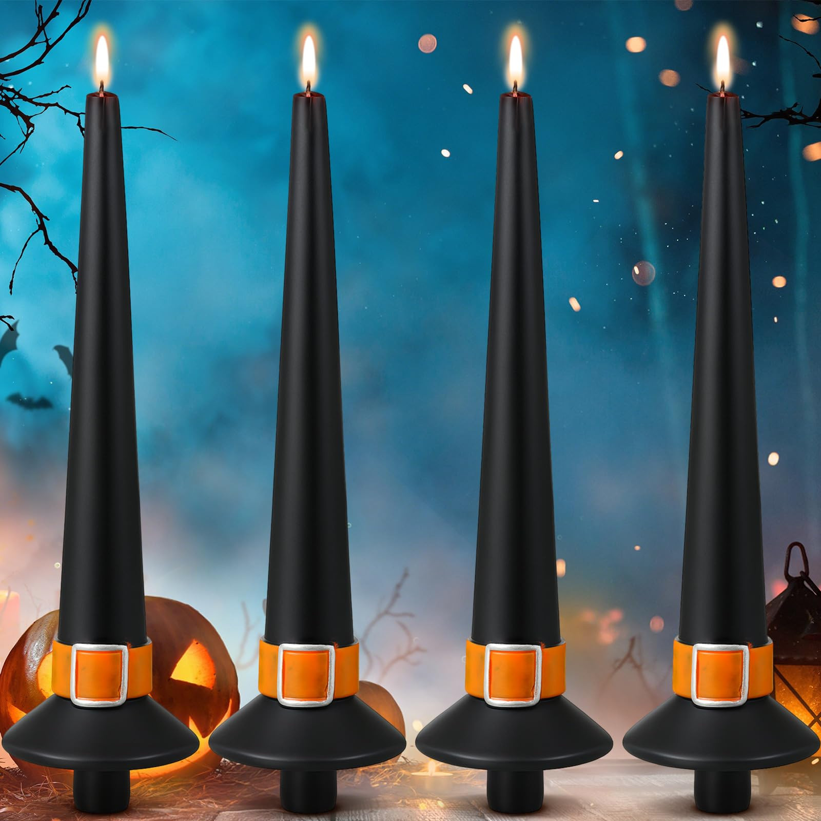 4 Pieces Halloween Witch Hat Candles Halloween Black Taper Flickering Candles for Party Decoratio... | Amazon (US)