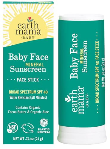 Earth Mama Baby Face Mineral Sunscreen Stick SPF 40 | Reef Safe, Non-Nano Zinc, Contains Organic Cocoa Butter & Aloe | Babies, Kids & Family 0.74-Ounce | Amazon (US)