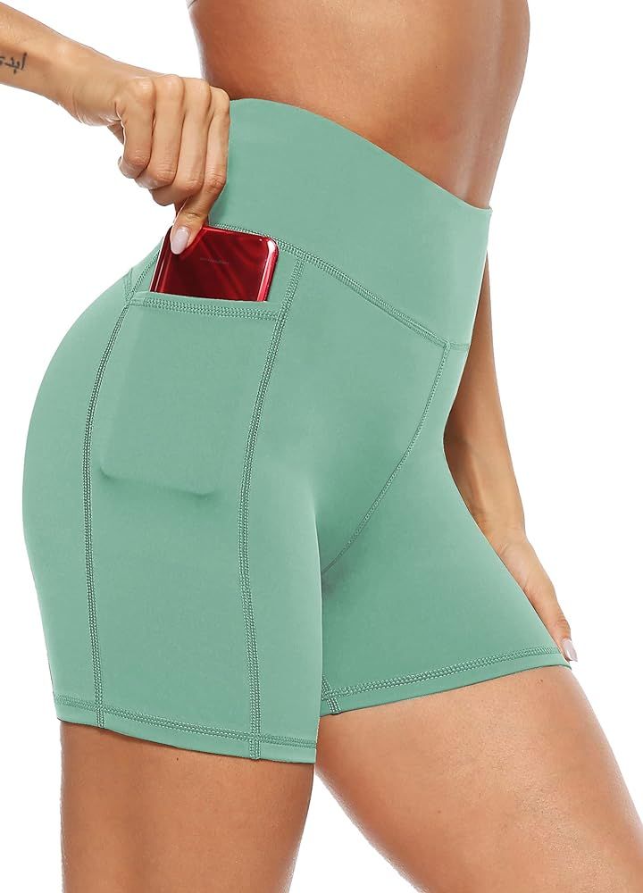 AFITNE Women’s High Waist Yoga Shorts with Pockets, Tummy Control Non See -Through Athletic Workout  | Amazon (US)