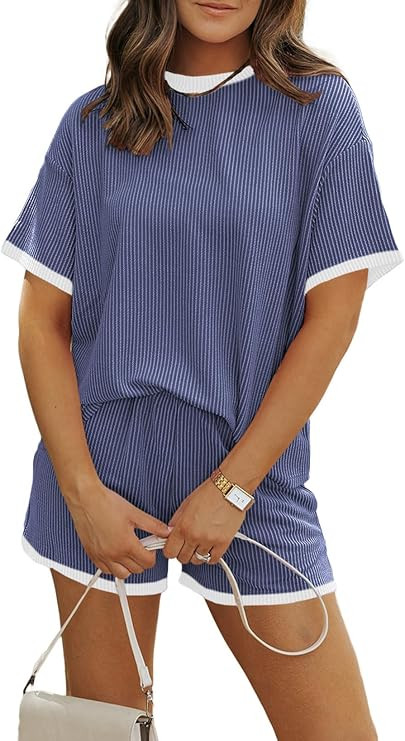 MARZXIN Women 2 Piece Shorts Set 2026 Casual Summer Cruise Outfits Ribbed Loose Short Sleeve Pock... | Amazon (US)
