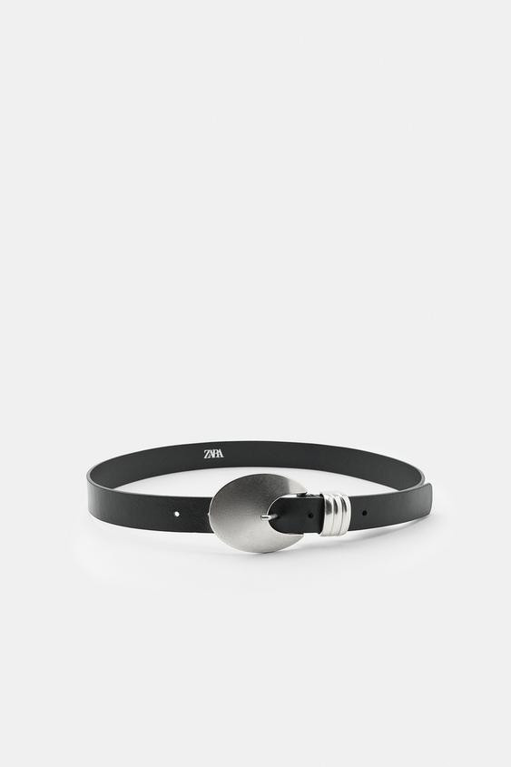 100% LEATHER OVAL BUCKLE BELT | Zara US