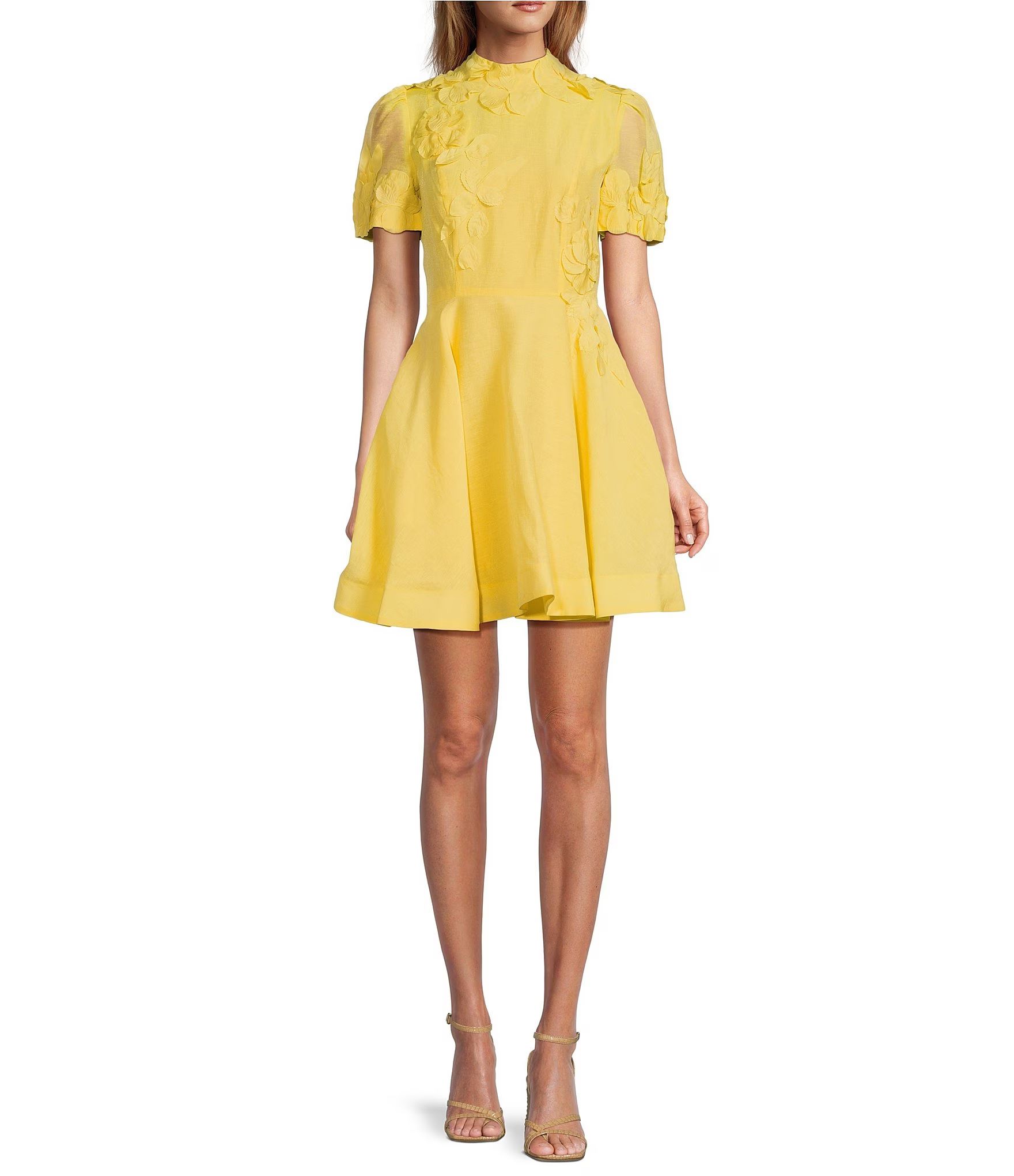 Willow Floral Applique Mock Neck Short Sleeve Midi Dress | Dillard's