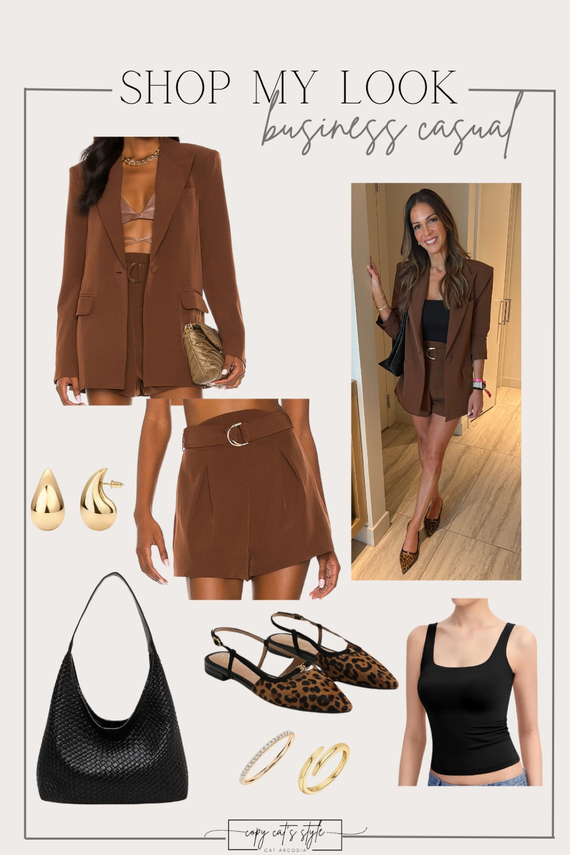 Shop my Amazon Creator Summit look, business casual, work outfit, office casual, blazer, brown and black outfit, brown blazer, leopard flats, trending flats, favorite Amazon tank, Amazon black woven bag, Amazon accessories 

#LTKWorkwear #LTKOver40 #LTKStyleTip