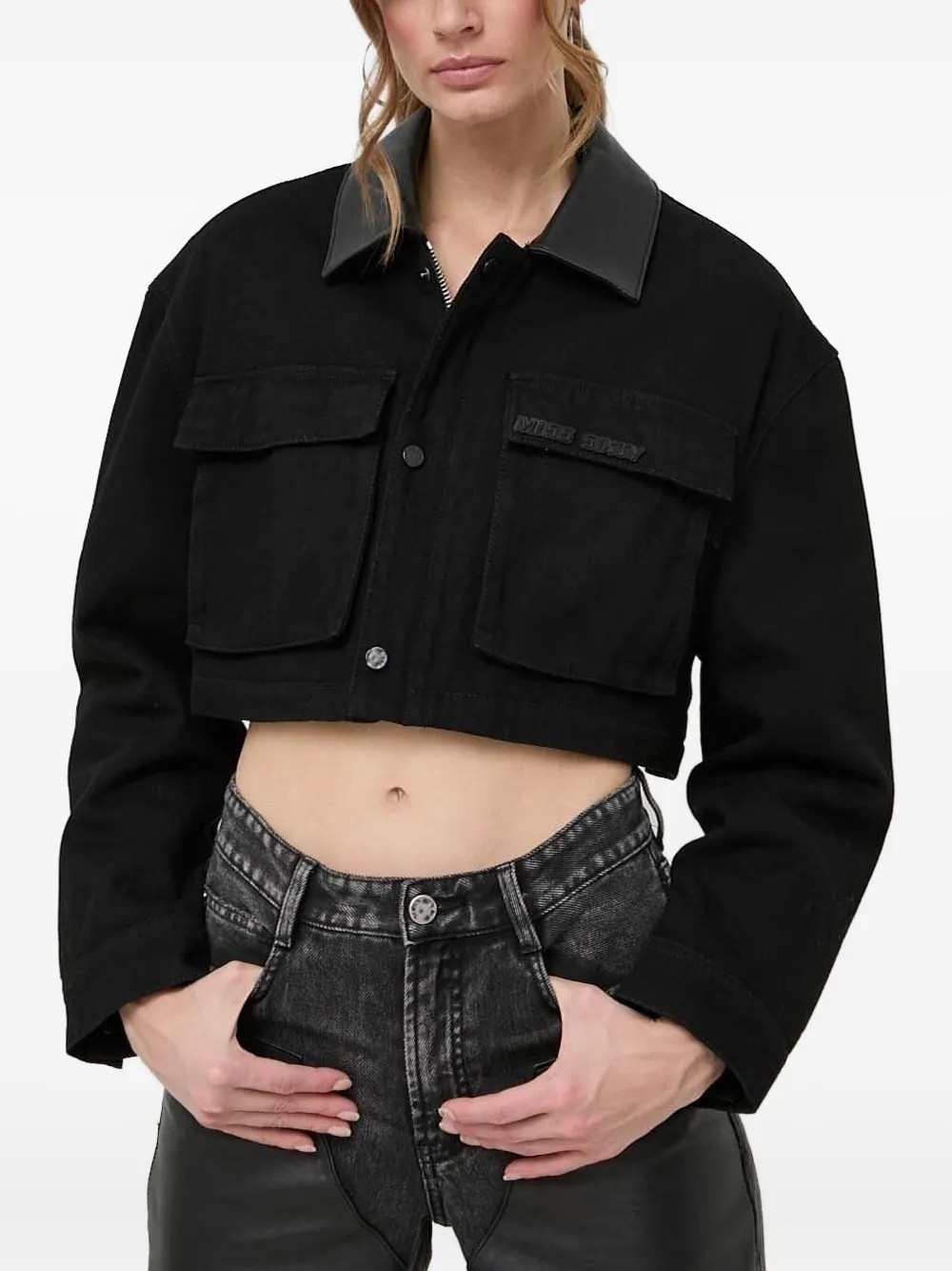 Miss Sixty cropped trimmed-collar denim jacket - Black | Farfetch Global