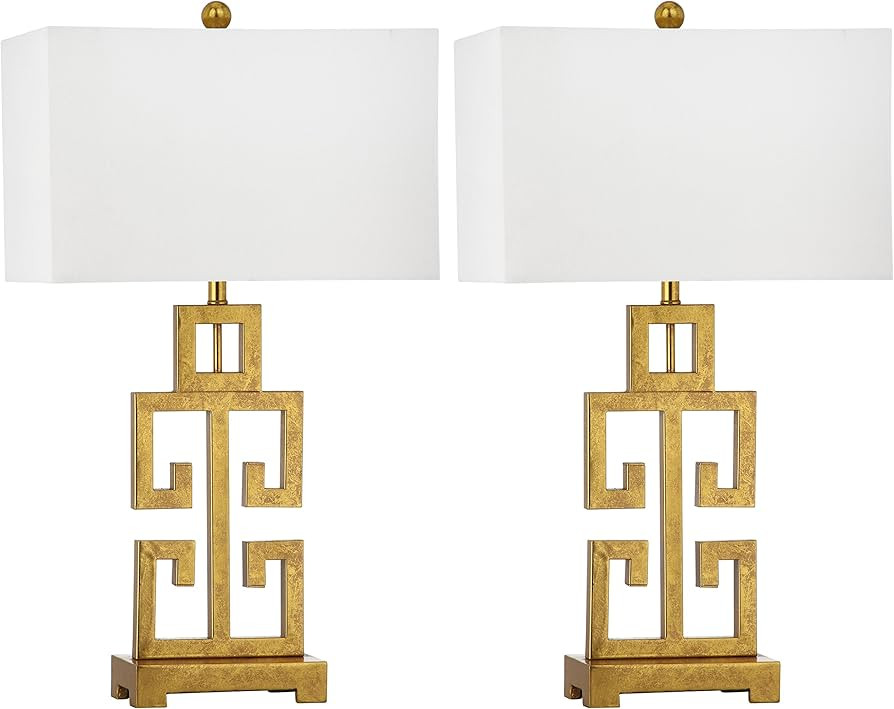 Amazon.com: SAFAVIEH Lighting Collection Greek Key Farmhouse Glam Antique Gold 29-inch Bedroom Li... | Amazon (US)