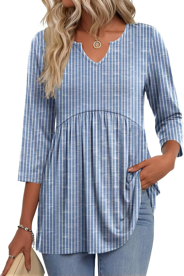 Zeagoo 3/4 Length Sleeve Womens Tops 2026 Blouses for Women Dressy Casual Fashion Clothing V Neck... | Amazon (US)