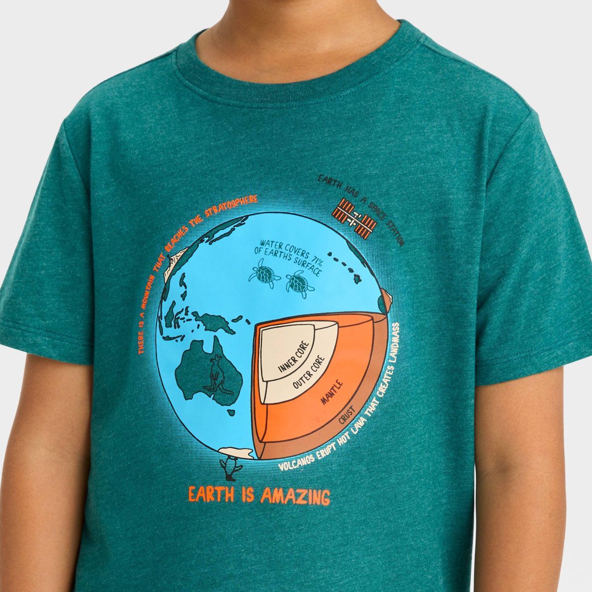 Boys' Short Sleeve 'Earth is Amazing' Graphic T-Shirt - Cat & Jack™ Dark Teal Green | Target