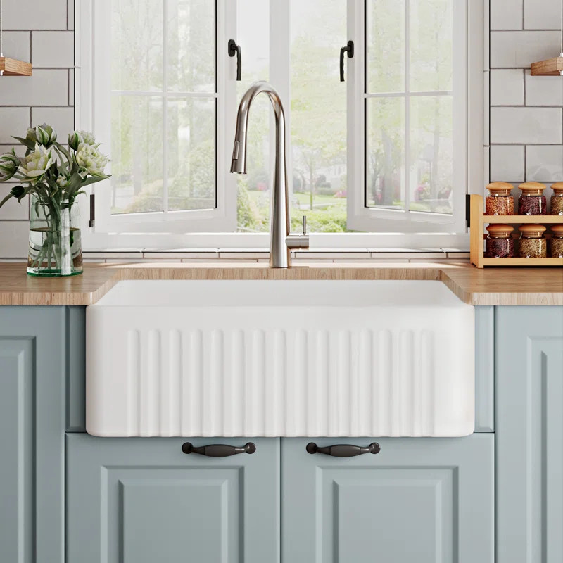 DeerValley Harvest 30" L x 18" W Farmhouse Kitchen Sink with Sink Grid and Basket Strainer | Wayfair North America