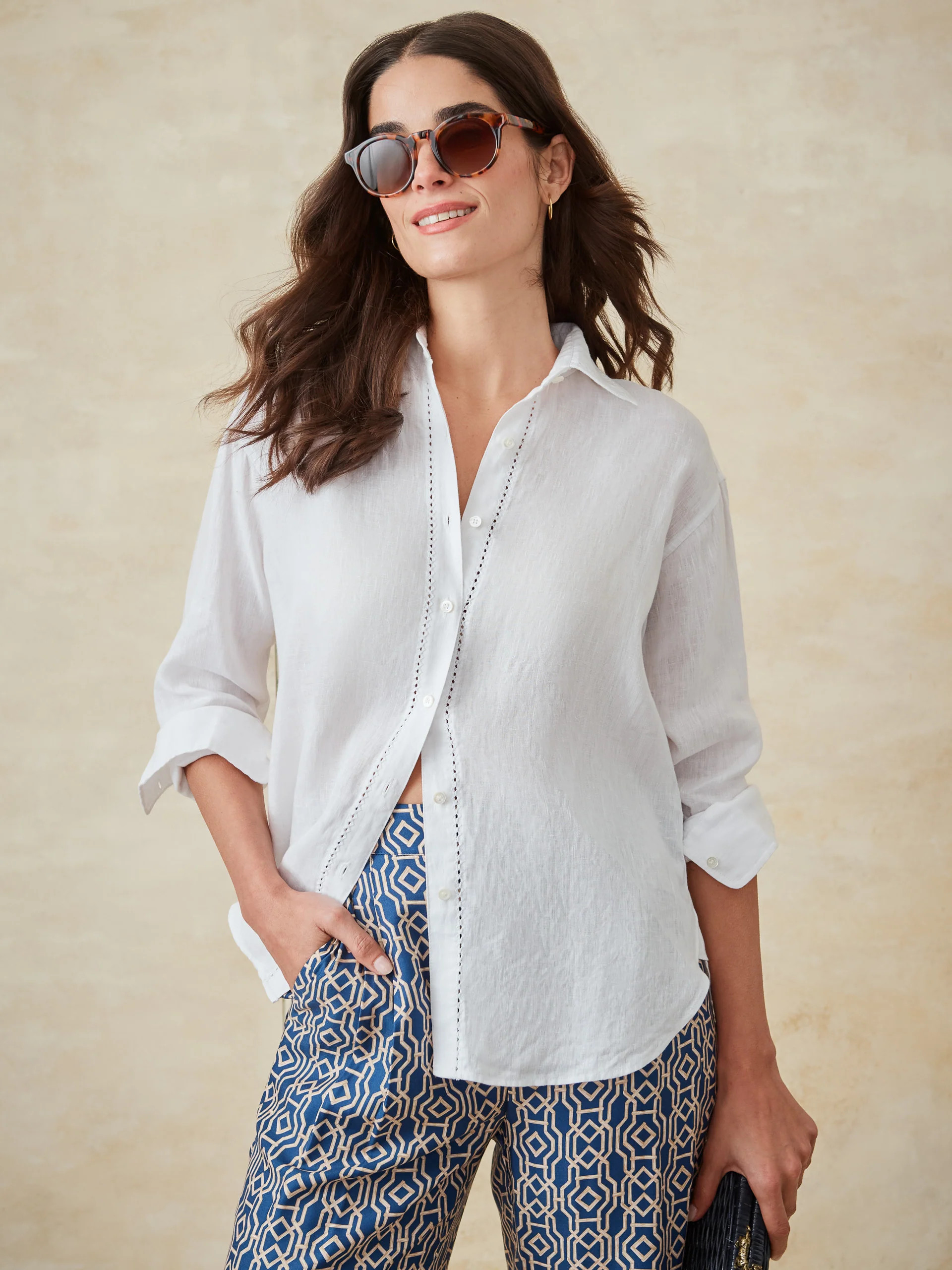 Finn Linen Shirt With Crochet Trim | J.McLaughlin