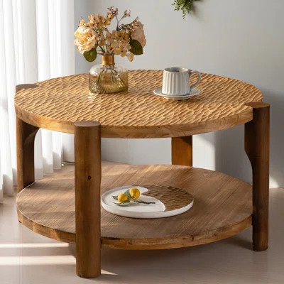 Round Coffee Table With Solid Wood For Living Room, 2-Tier Round Coffee Table With Storage Shelf, Mid Century Modern Coffee Table , Home Small Space, | Wayfair North America