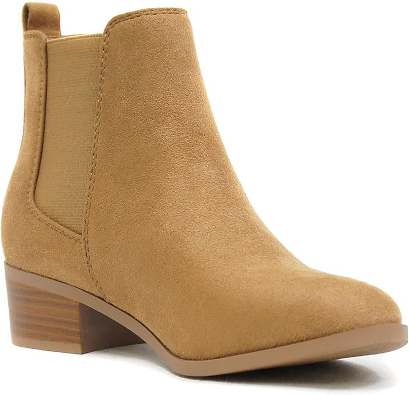 SODA TEAPOT ~ WOMEN STACK LOW BLOCK HEEL CHELSEA FASHION ANKLE BOOTIE W/DOUBLE ELASTIC GORE | Amazon (US)