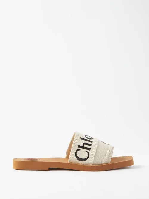 Chloé - Woody Canvas And Leather Slides - Womens - White Multi | Matches (US)