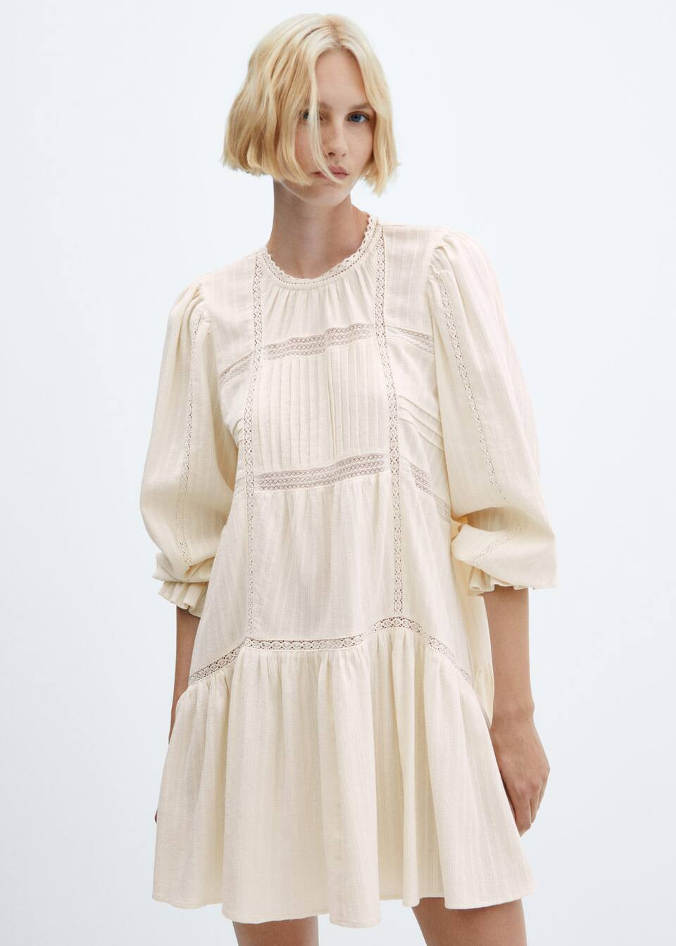 Puff-sleeved embroidered dress -  Women | Mango USA | MANGO (US)