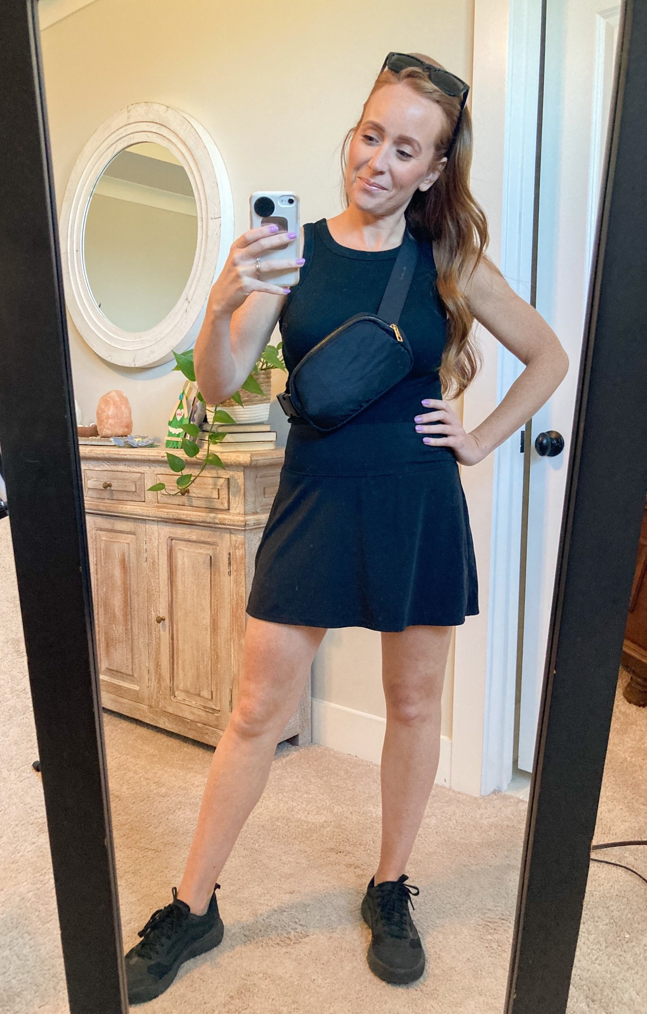 The cutest and most comfortable spring warm weather athleisure outfit. The skort has pockets on the shorts, comes to my belly button, and the perfect length. The shorts also have a thin line of silicone on the inside so they don’t ride up when walking. Runs true to size.

#LTKSeasonal #LTKOver40 #LTKActive