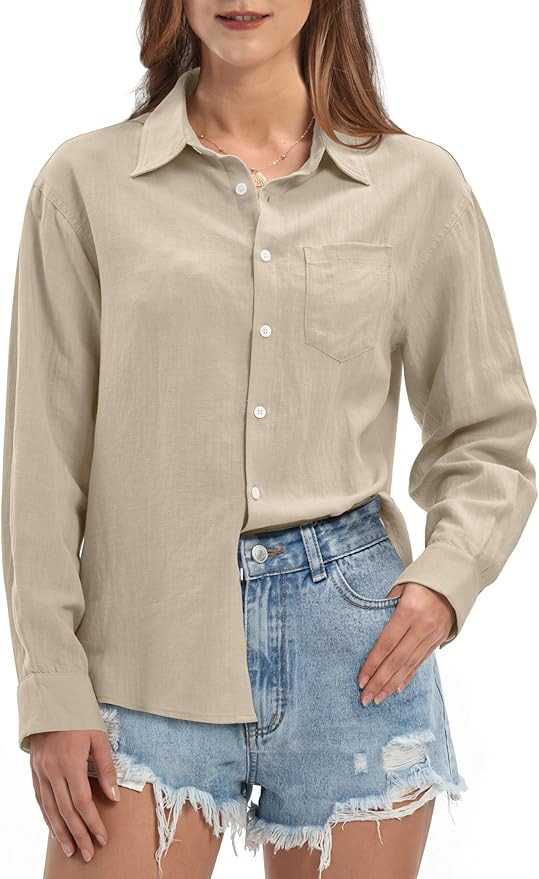 Willit Women's Linen Shirts Button Down Shirts Long Sleeve Beach Casual Summer Tops for Women Loo... | Amazon (US)