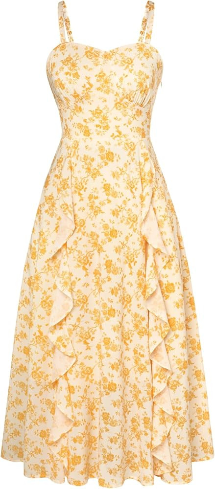 Belle Poque Sun Dresses for Women 2025 Boho Midi Dresses Casual Spaghetti Ruffle Dress Wedding Gu... | Amazon (US)