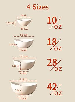 Sweese Porcelain Serving Bowls for Entertaining, 10-18-28-42 Ounce, Microwave & Dishwasher Safe, ... | Amazon (US)