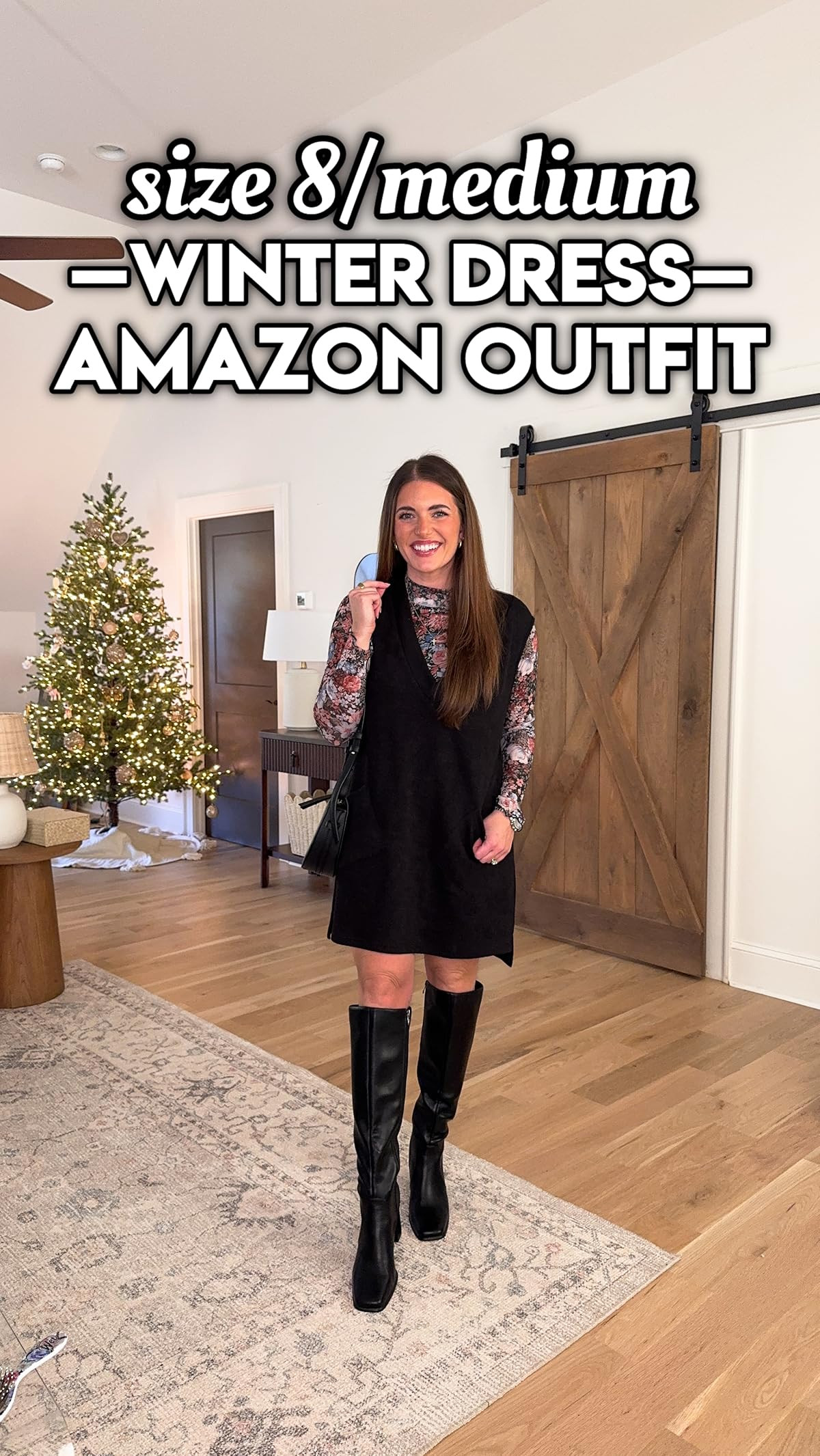 Winter dress outfit! Floral top is lined, soft, & stretchy. TTS - M. Black sweater dress jumper i... | Amazon (US)