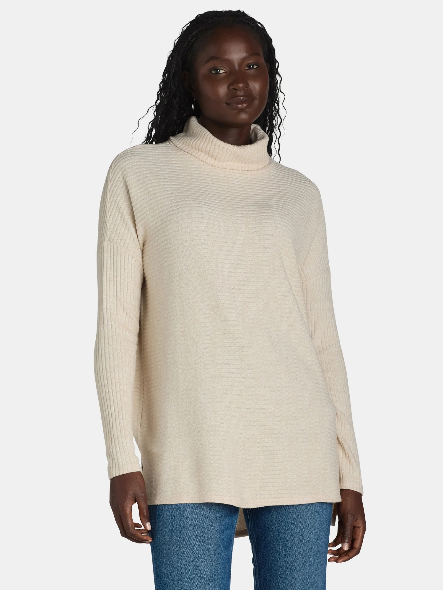 Time and Tru Women's Rib Roll Neck Tunic, Size S-XXXL | Walmart (US)