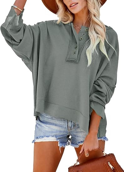 Dokotoo Women's V Neck Button Down Long Sleeve Crop Hoodies Loose Pullover Hooded Sweatshirts Top... | Amazon (US)