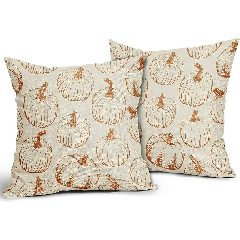 Fall Pillow Covers 20x20 Set of 2 Burnt Orange Pumpkin Autumn Themed Thanksgiving Harvest Print D... | Walmart (US)