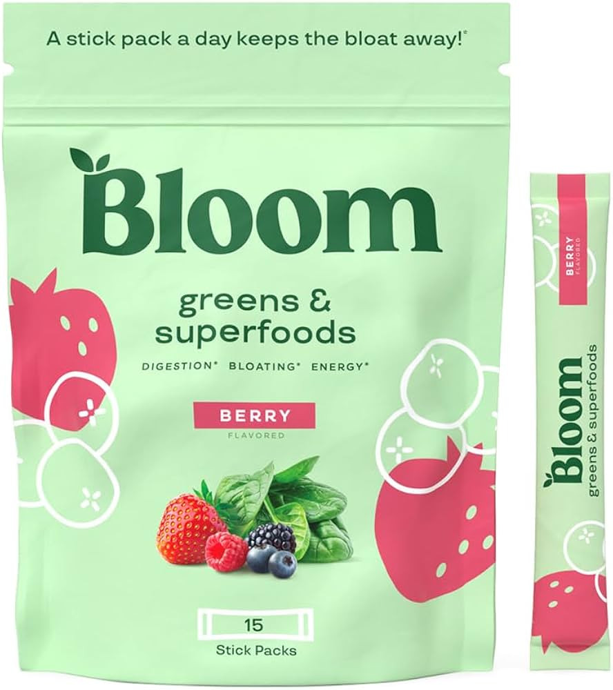 Bloom Nutrition Super Greens Powder Smoothie Mix, 15 Stick Packs - Probiotics for Digestive Healt... | Amazon (US)