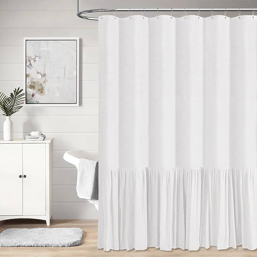 BTTN Extra Long Linen Shower Curtain - 72x84 Inch Long Shabby Chic Fabric Shower Curtain Set with... | Amazon (US)