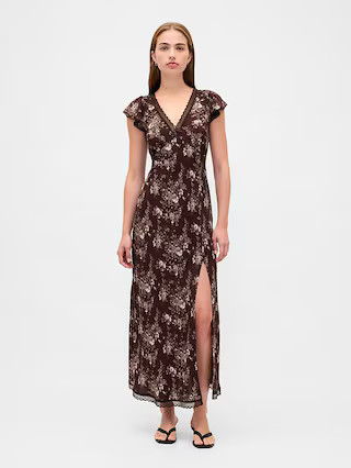 Lace-Trim V-Neck Crepe Maxi Dress | Gap (US)