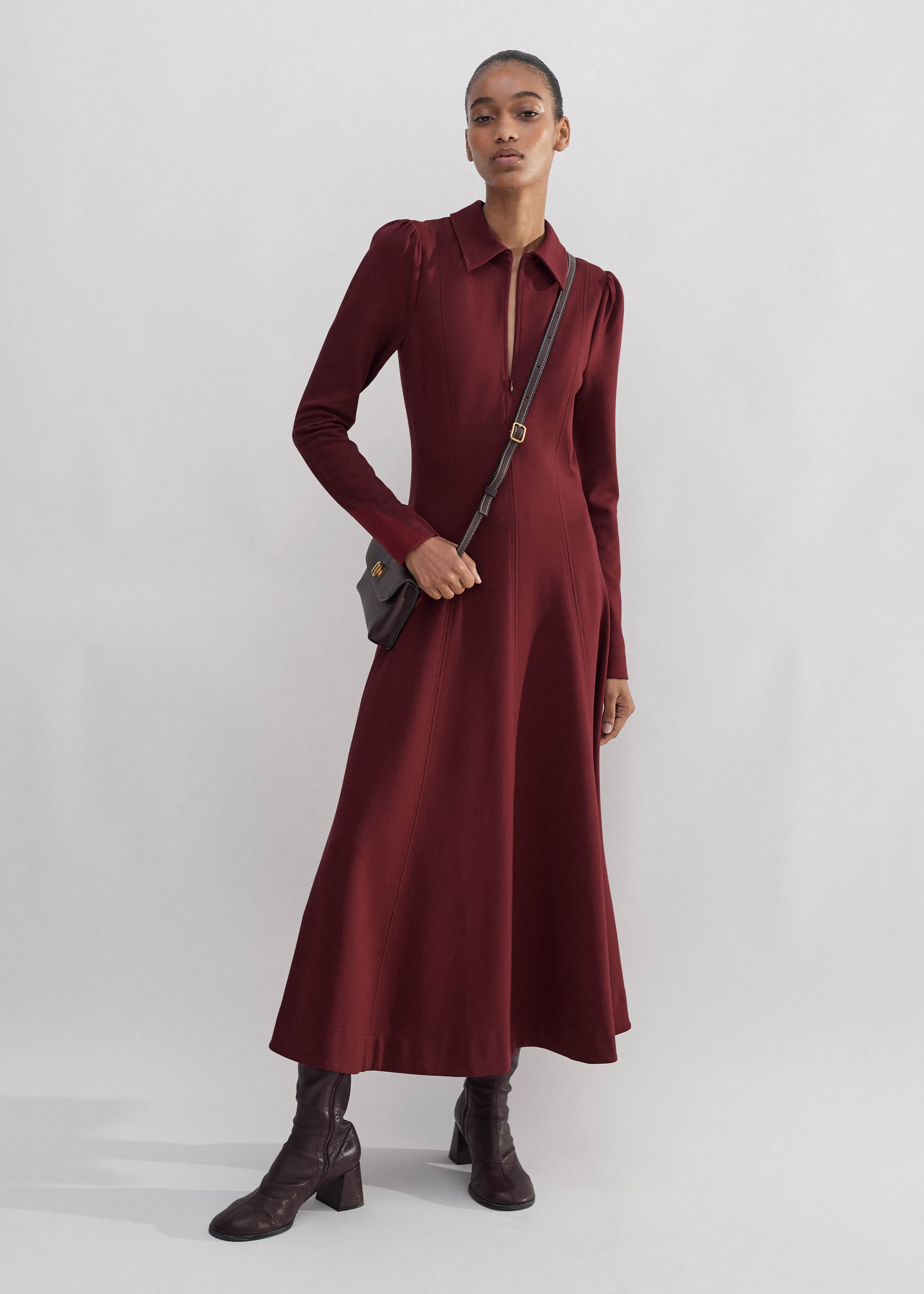 Women's Red Travel Tailoring Collar Midi Dress | ME+EM | ME+EM Global (Excluding US)