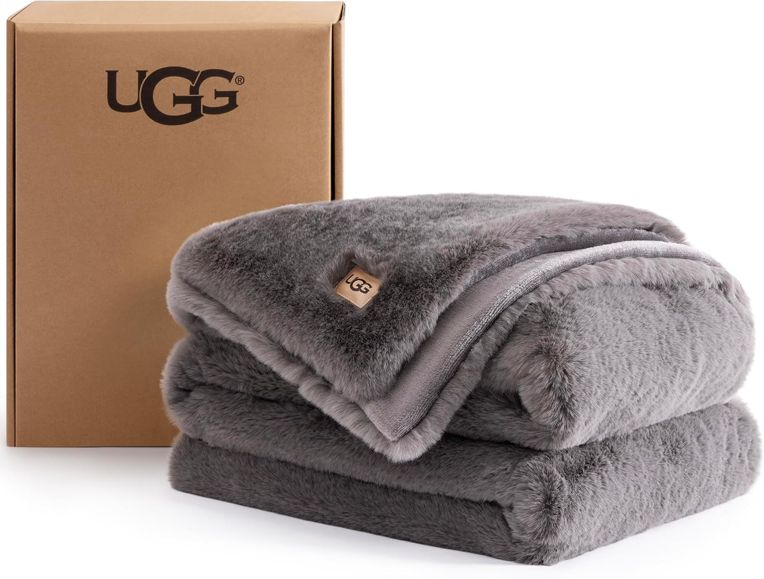 UGG Euphoria Throw Blanket, Faux Fur Blanket, 50" x 70", Charcoal Grey | Amazon (US)