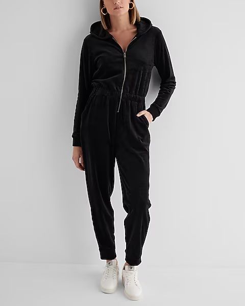 Velour Zip Up Hooded Jumpsuit | Express