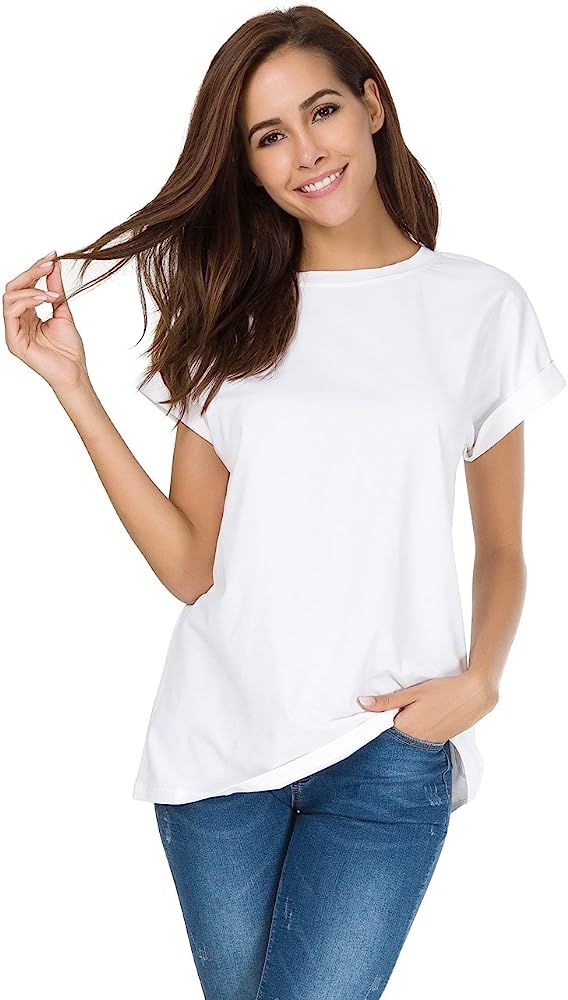 Womens Short Sleeve Loose Fitting T Shirts Cotton Casual Tops | Amazon (US)