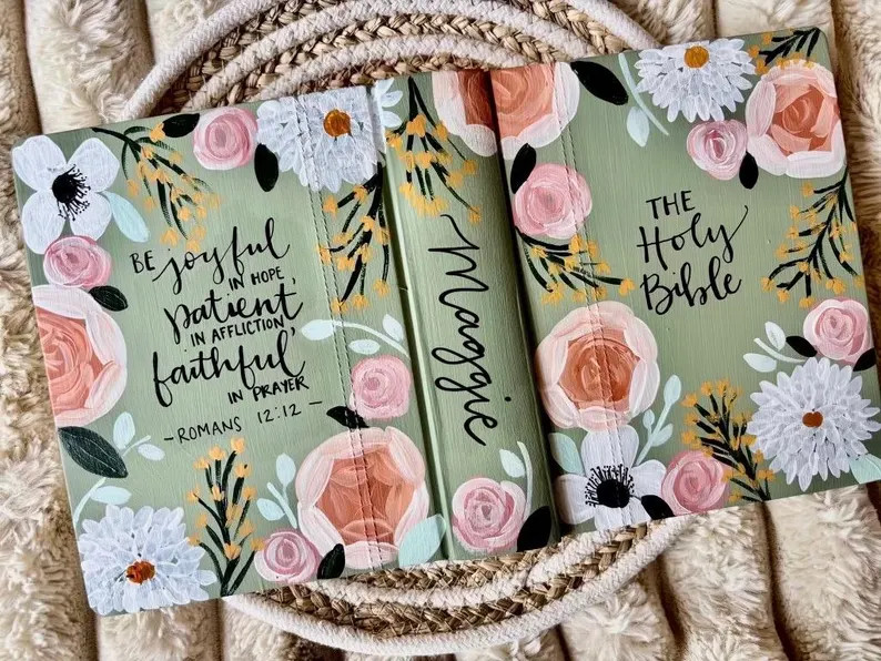 Hand painted Bible// Single column journaling Bible//NIV ESV NKJV //Floral art bible | Etsy (US)