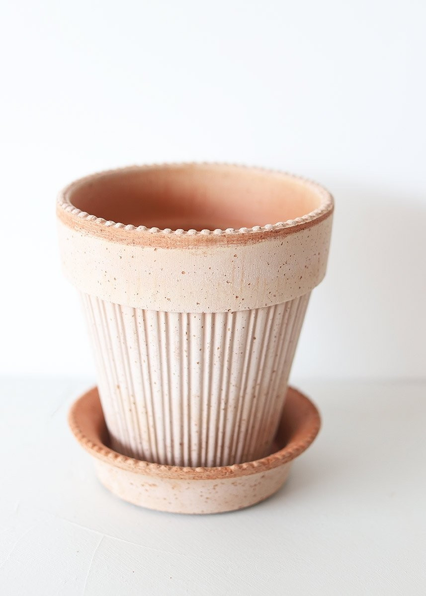 Scalloped Pink Washed Terracotta Clay Pot - 6" Tall x 5.5" Wide with Drainage | Afloral (US)