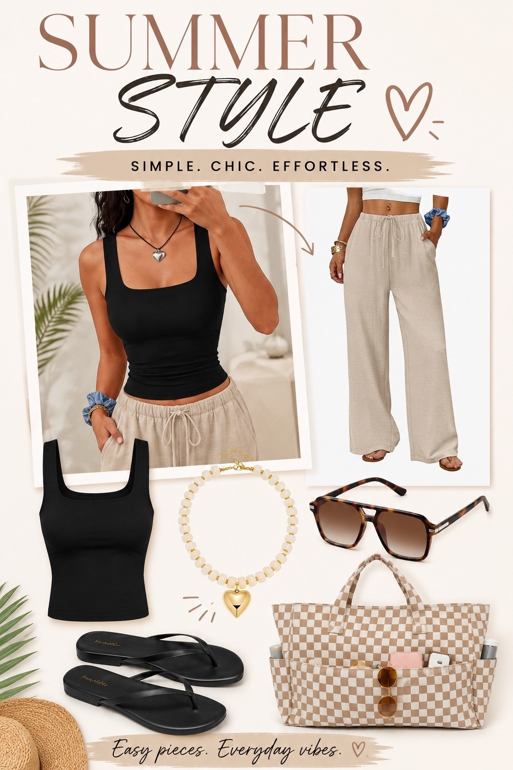 Easy summer style pieces ☀️ Love this simple black tank, comfy wide-leg pants, sandals, sunnies, and tote combo for an effortless warm-weather outfit. Perfect for casual days, vacation, errands, or a simple everyday look

#LTKStyle #SummerStyle #SummerOutfit #CasualSummerOutfit #EasyOutfitIdea #WarmWeatherStyle #VacationOutfit #EverydayStyle #LTKFashion #SummerFashion