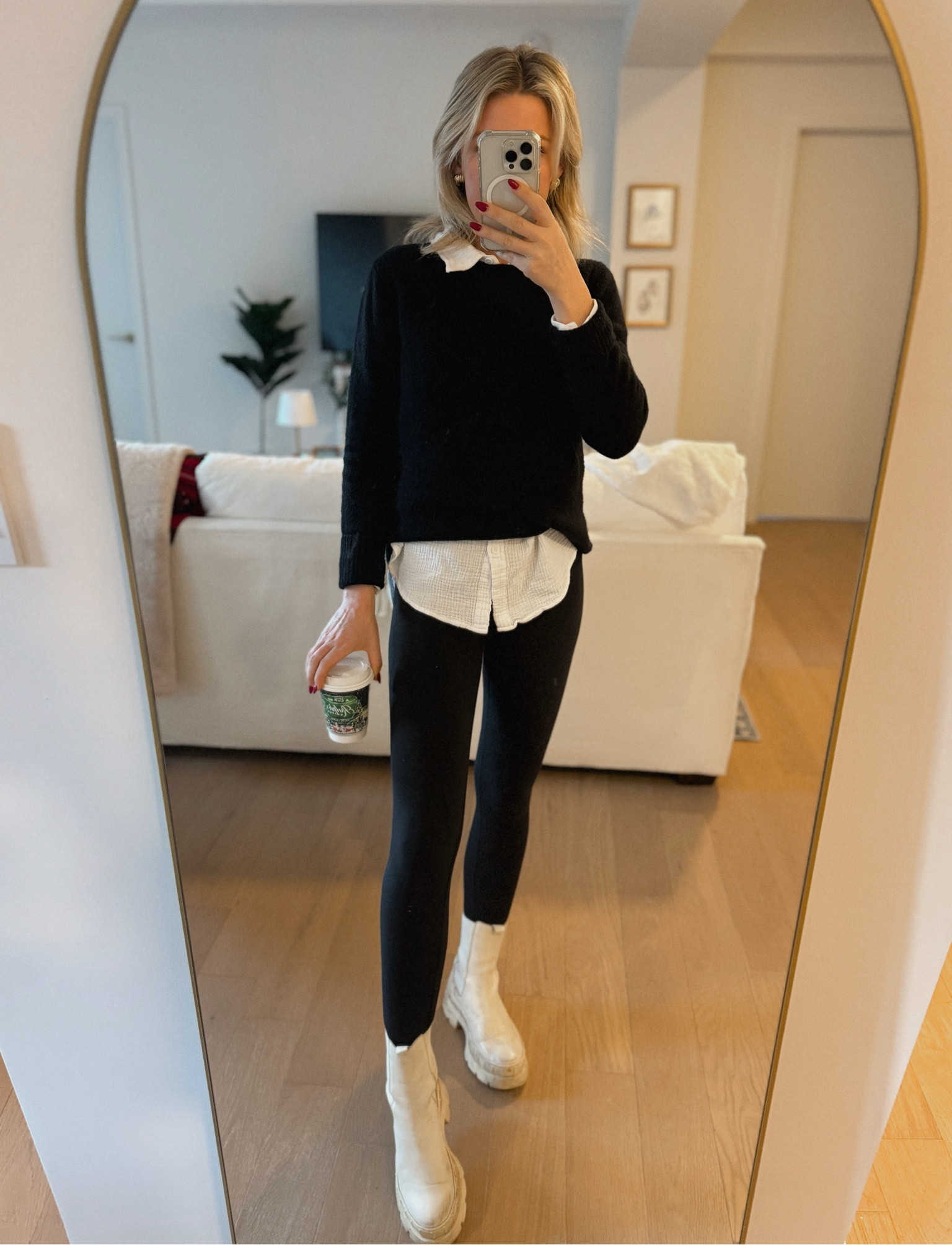Classic and simple black and white work sweater outfit - inspired by Brochu Walker’s pre layered sweaters!