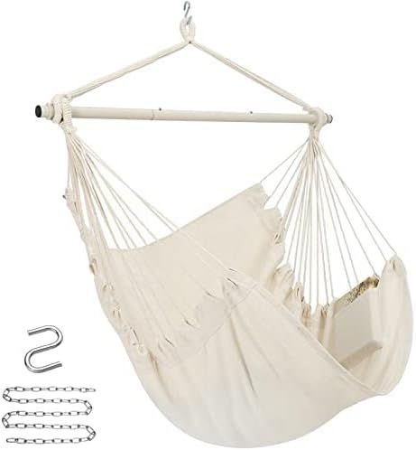Y- STOP Hammock Chair Hanging Rope Swing, Hanging Chair with Pocket, Max 330 Lbs, Quality Cotton ... | Amazon (US)